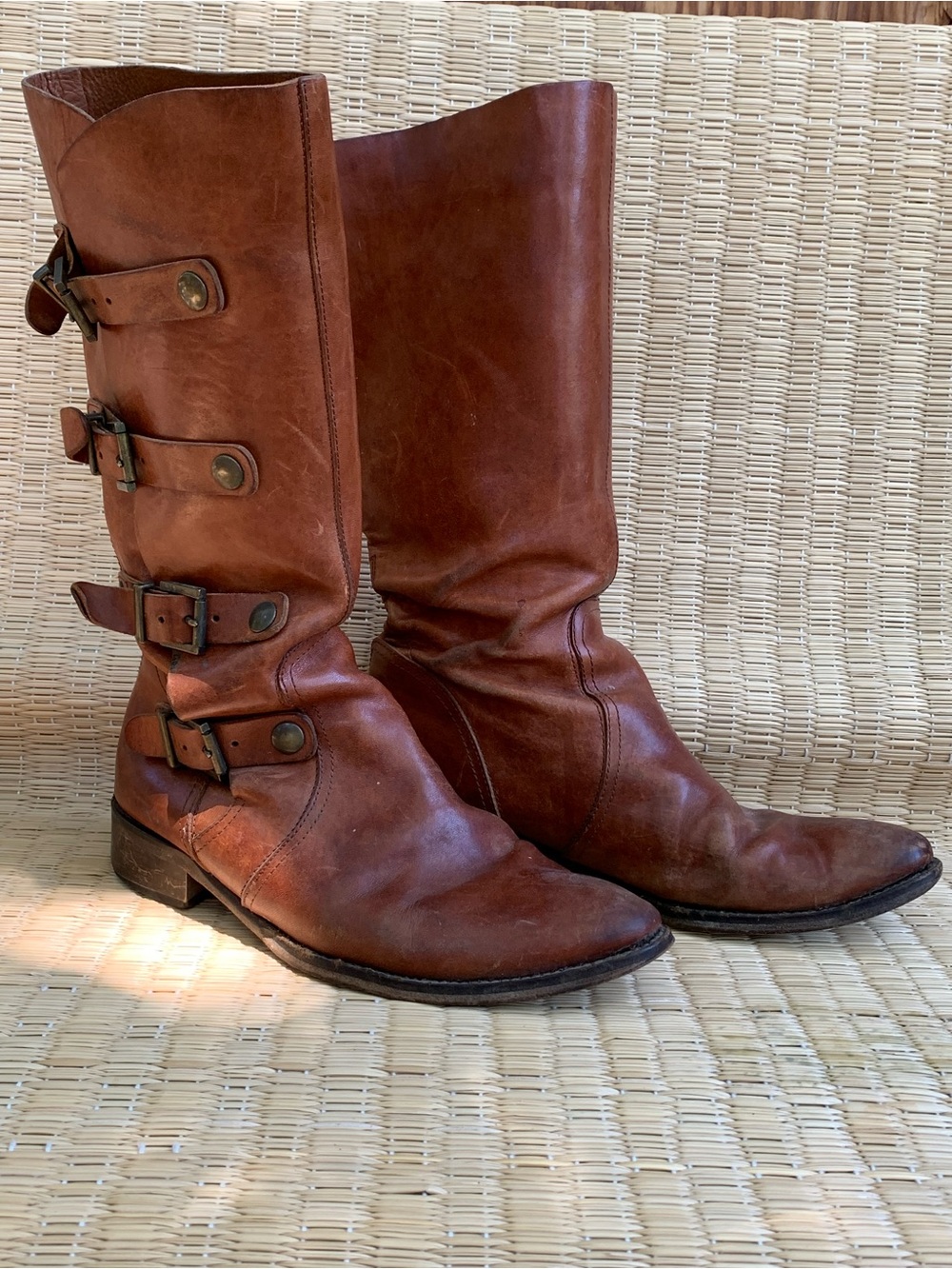 Tall Brown Leather Boots with Buckles - vintage